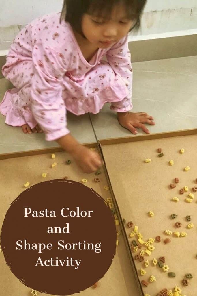 Shape sorting and color sorting activity using pasta