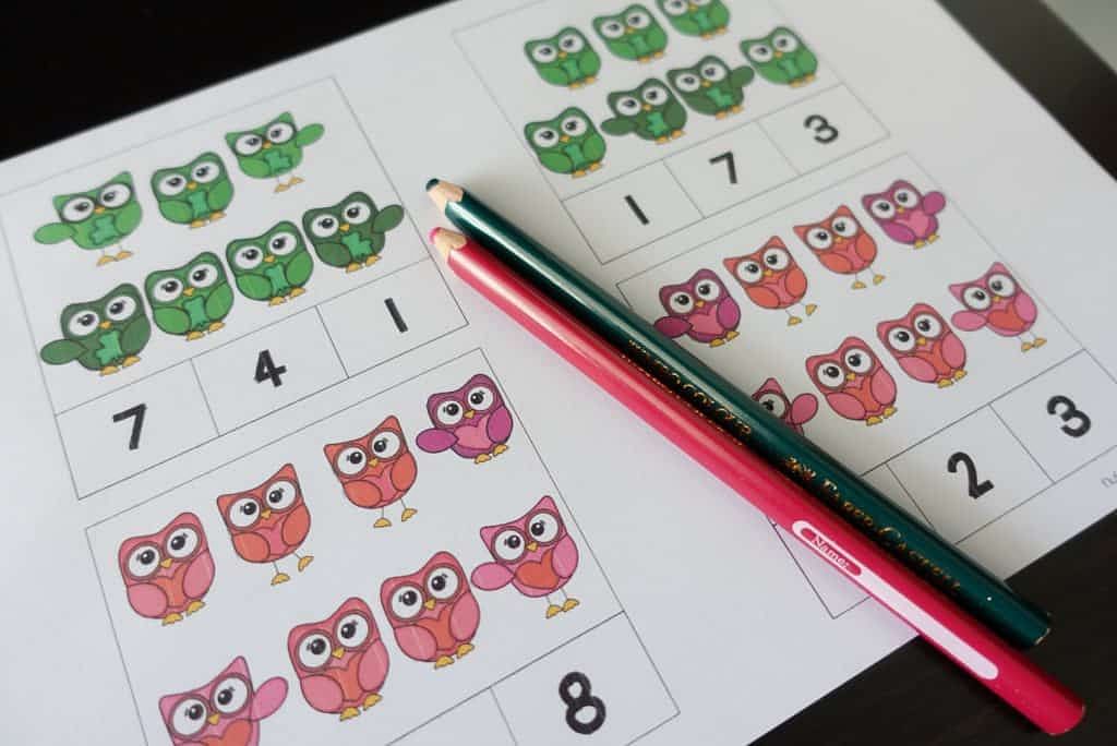 Owl Counting Clip card 