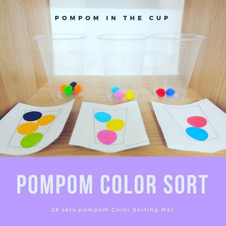 Pompom Activity With Toddler : Pompom Sorting Color Mat (28 Sets) 3