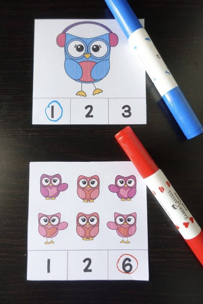 Owl Counting Clip card 