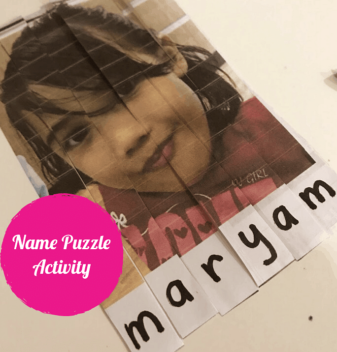 Name puzzle activity with preschool
