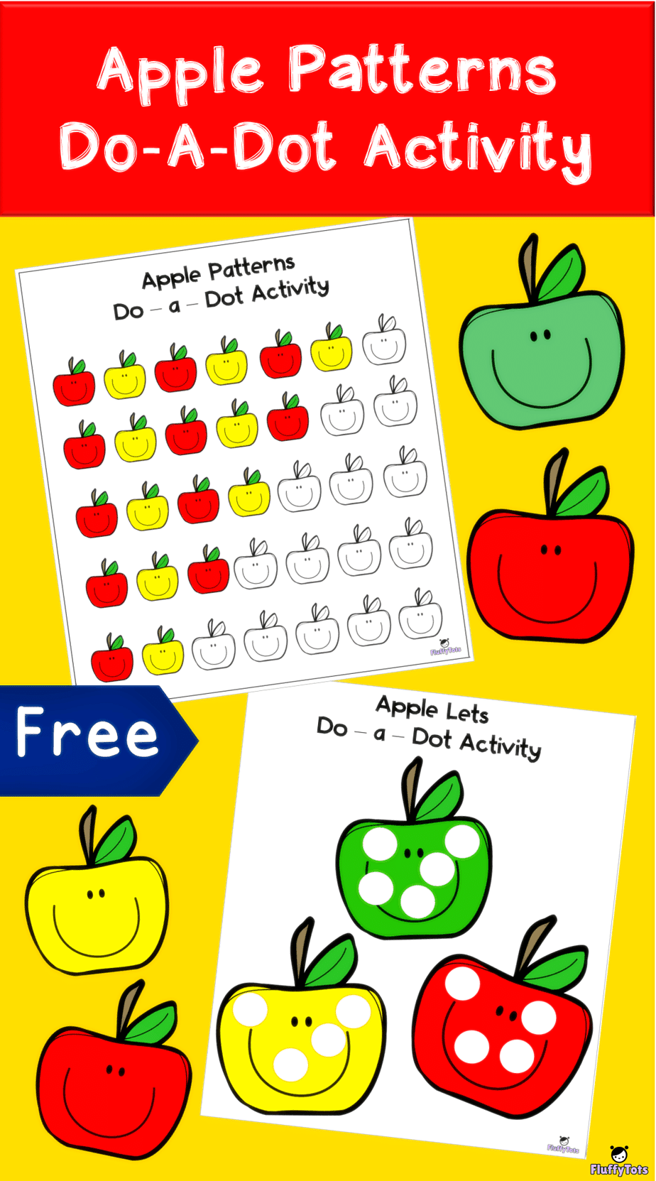 Apple Pattern DoaDot Activity FREE 6 Mats for Toddler and