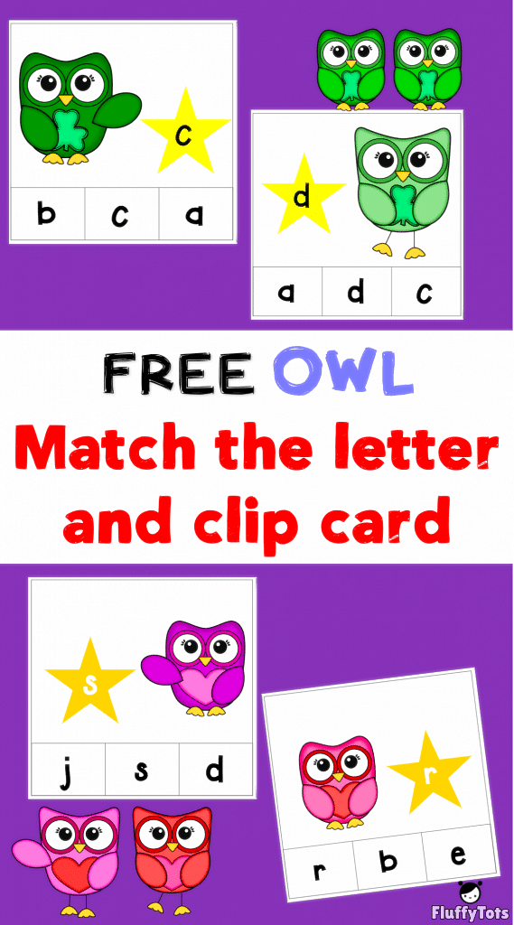 OWL MATCH THE LETTER AND CLIP CARDs