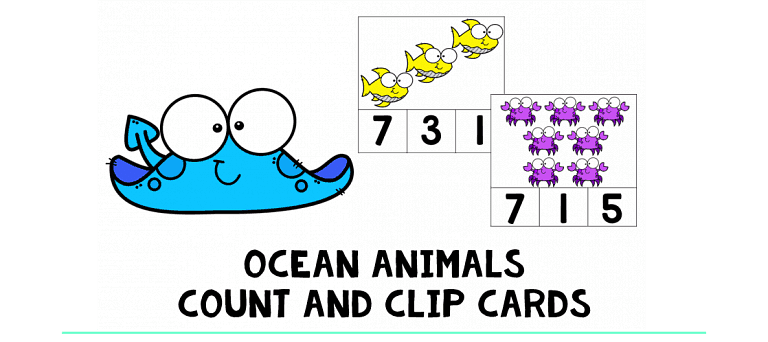 Ocean Animals Count and Clip Cards