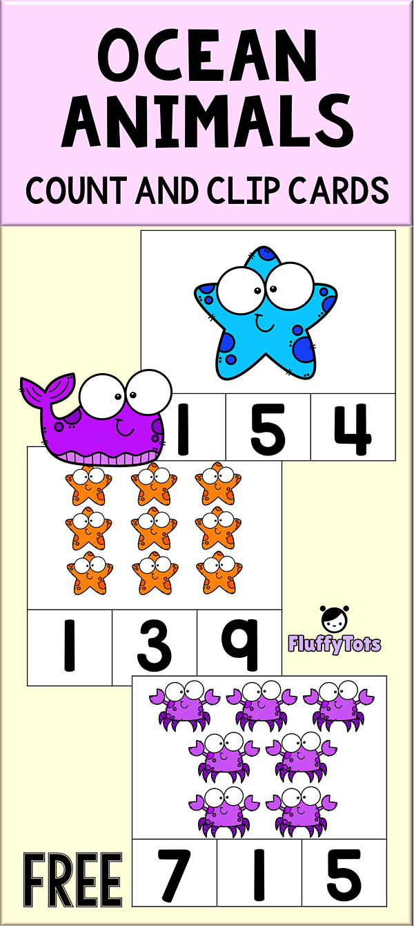 Ocean Animals Count and Clip Cards Printables