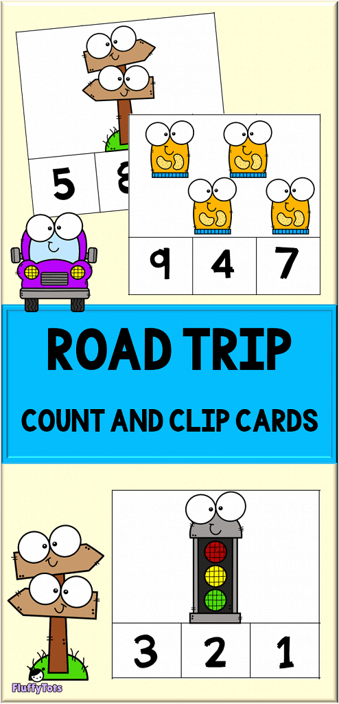 car road trip count and clip cards printables