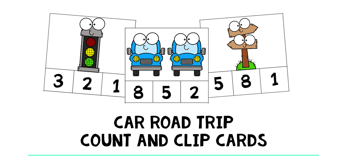 car road trip count and clip cards printables