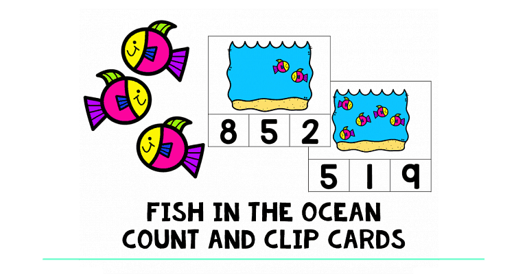 Fish In The Ocean Count and Clip Cards : FREE 20 Easy Prep Clip Cards