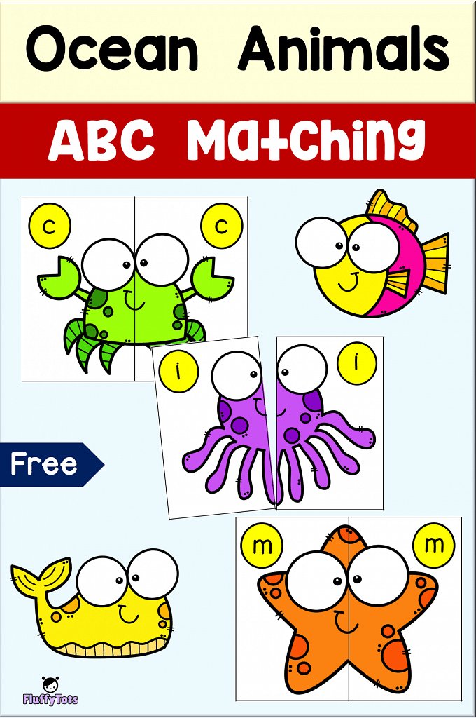 ocean animals ABC Matching printables