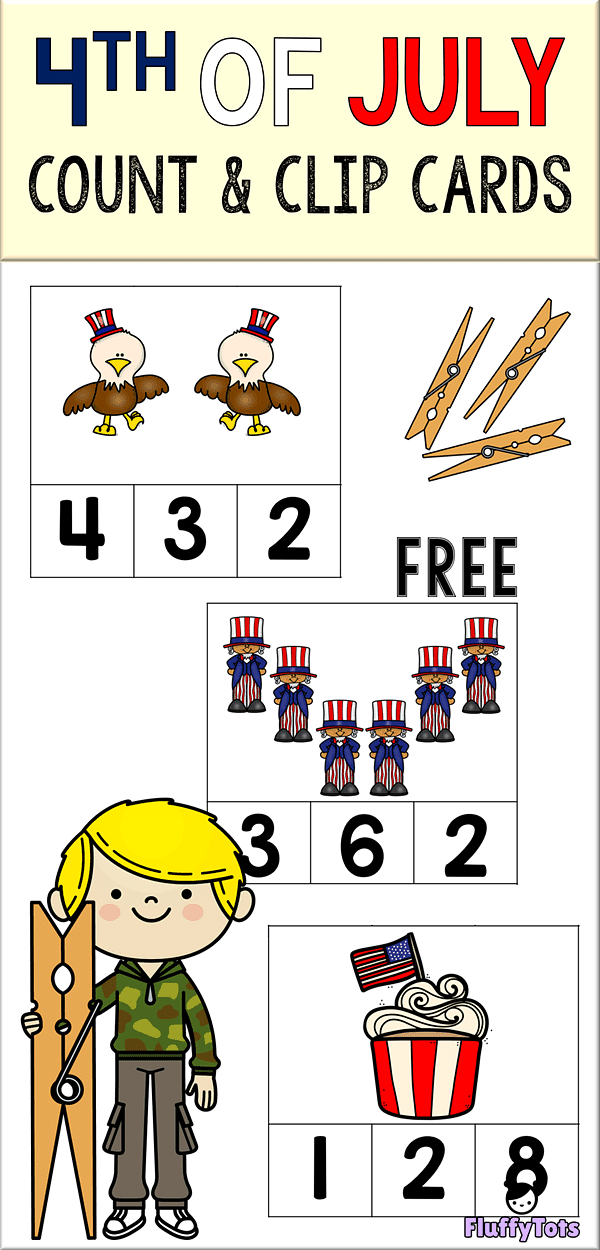 4th of July Count and Clip Cards