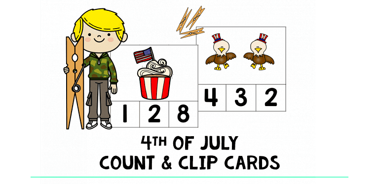 4th of July Count and Clip Cards :FREE 20 Exciting Clip Cards
