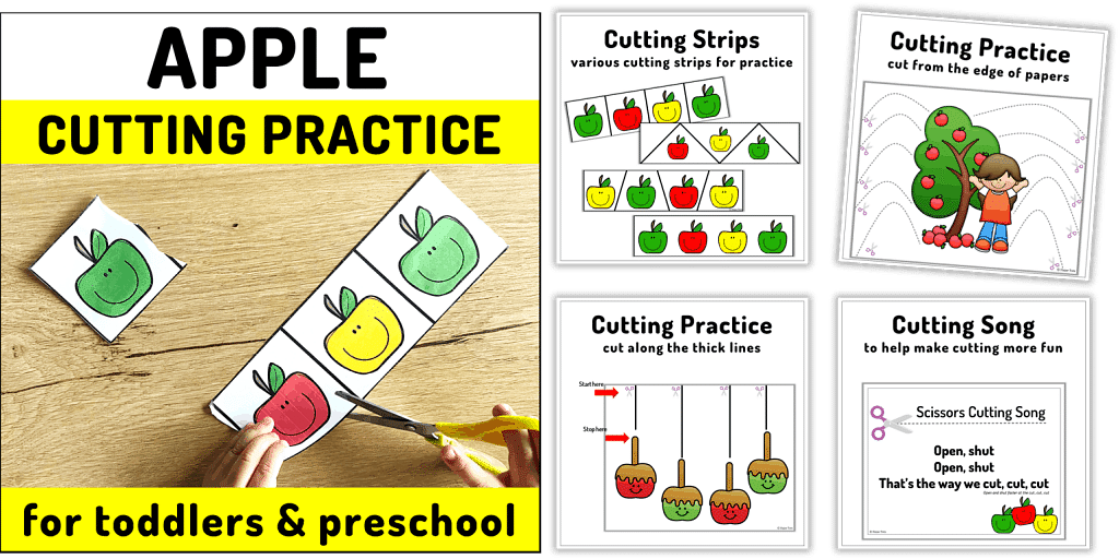 Cutting Strips for Toddlers. Free 3 Apple Cutting Strips 6