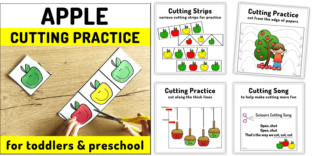 Cutting Strips for Toddlers. Free 3 Apple Cutting Strips 36