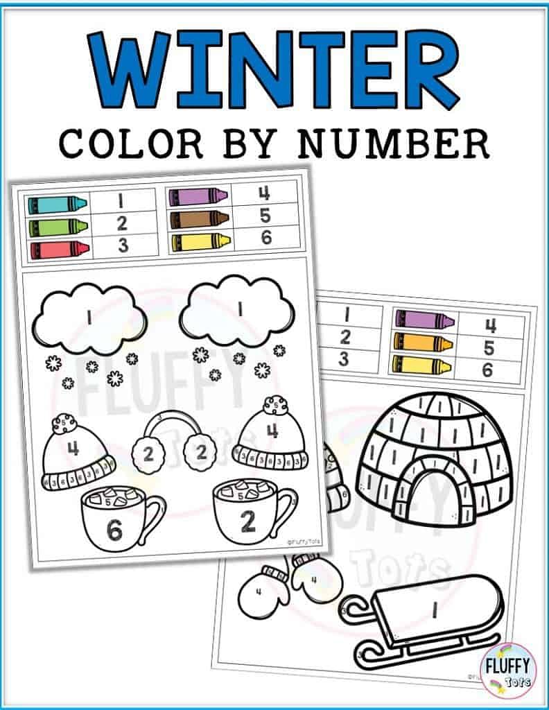 Free Kindergarten Math Worksheets for Winter - Color By Number