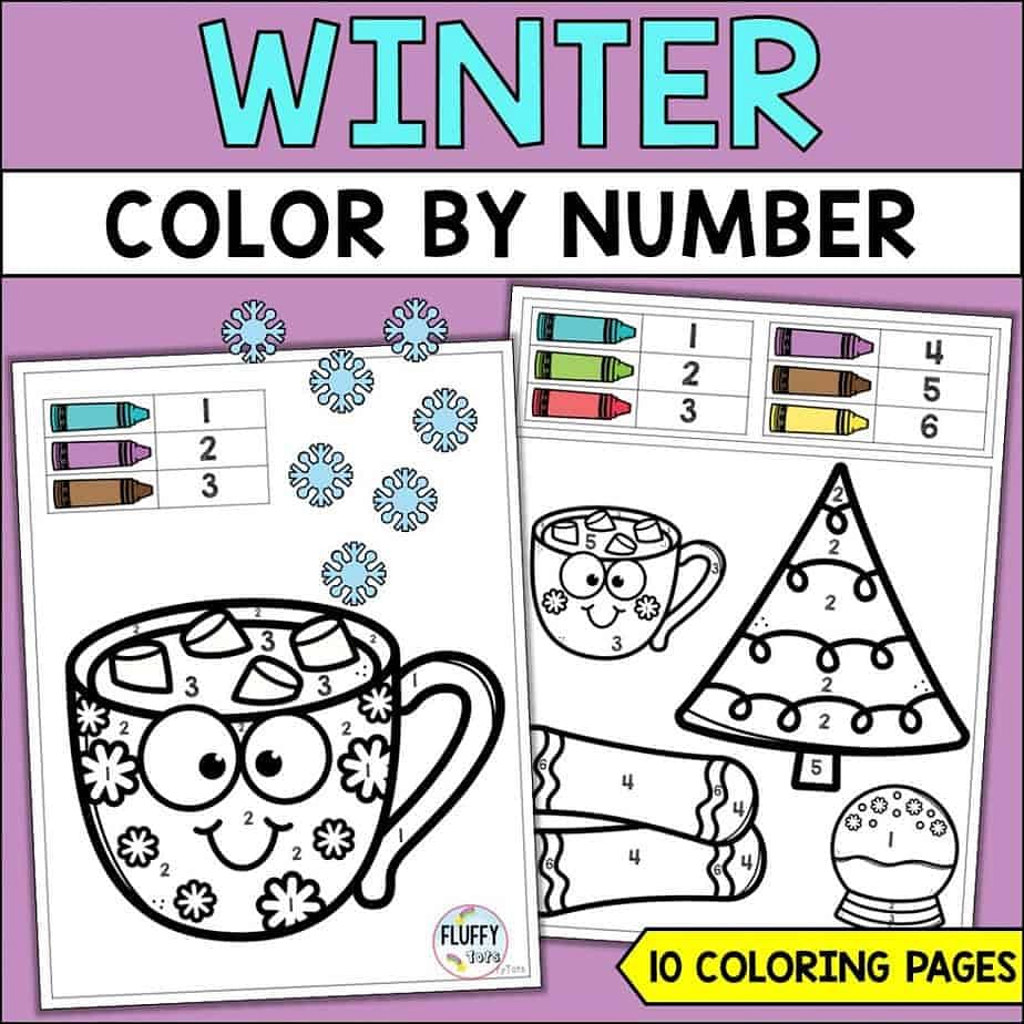 Winter Color by Code Numbers 1-10 Activities