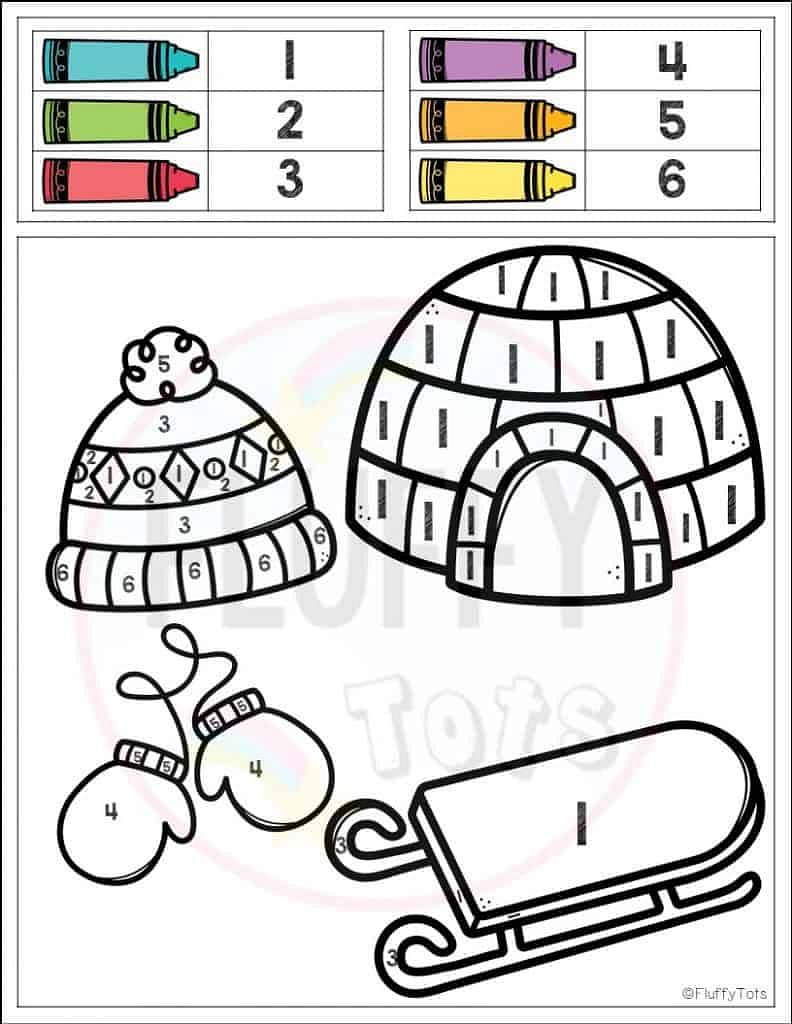 winter color by number worksheets