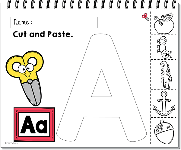 Easy Letter A Activities : 3 Beginning Sounds Cut and Paste - FluffyTots