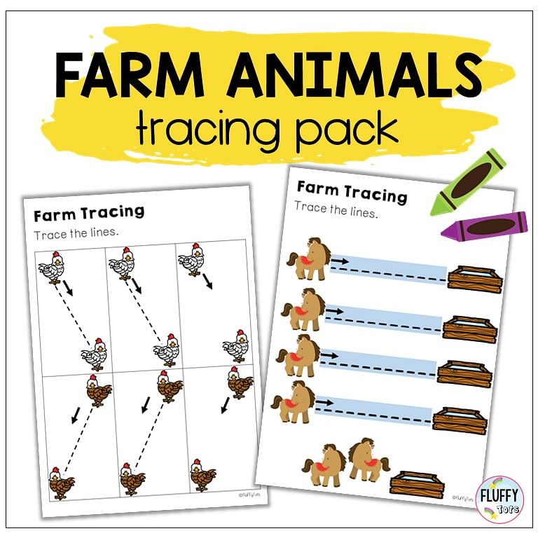 farm animals tracing lines worksheets