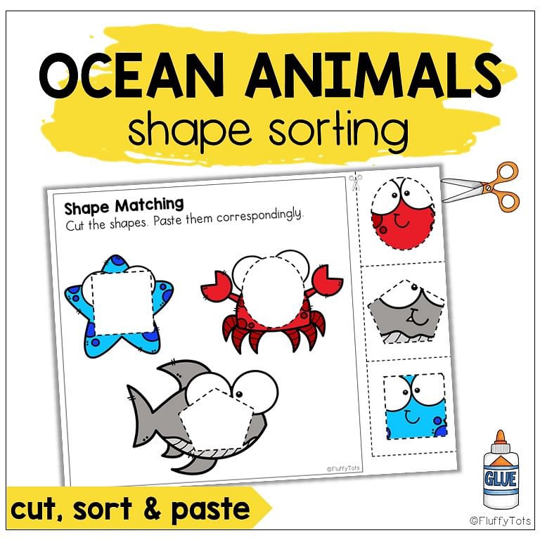 Fun Ocean Animals Shape Sorting - FluffyTots
