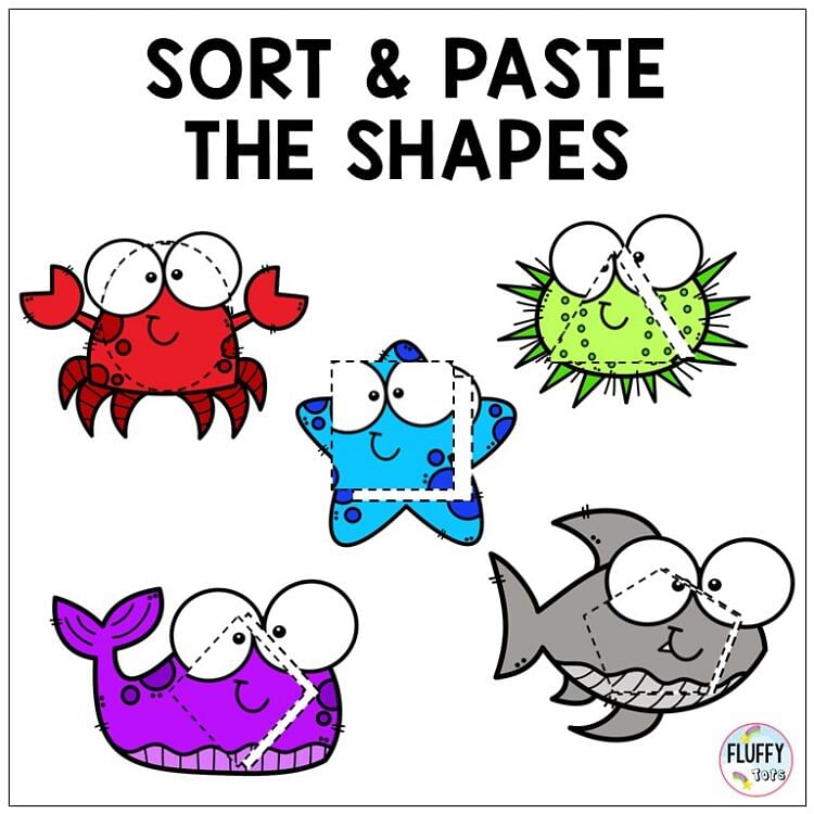 Fun Ocean Animals Shape Sorting - FluffyTots