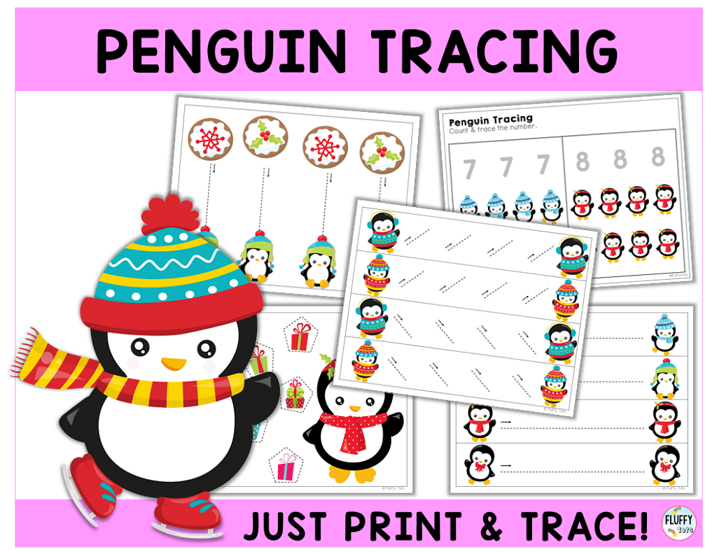 Fun Penguin Tracing Lines and Shapes for Preschool Activities - FluffyTots