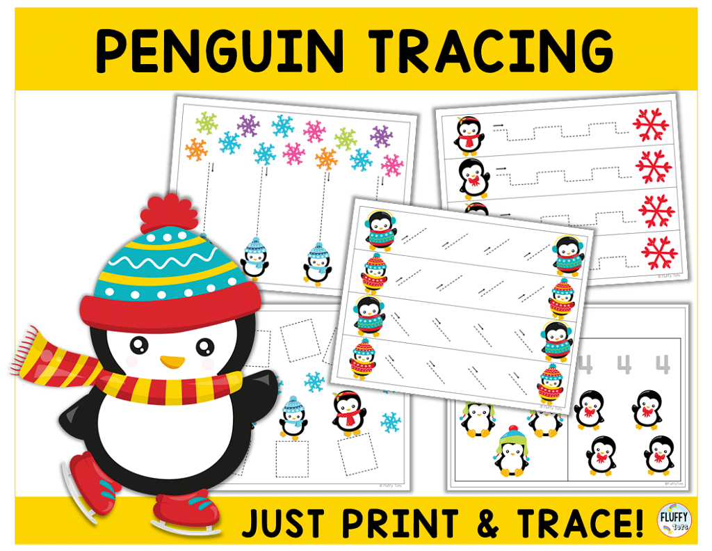 Fun Penguin Tracing Worksheets Page for Preschool and Toddler Kids 7