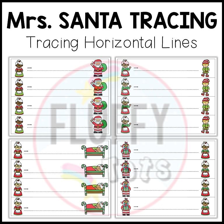 Christmas Tracing Horizontal Lines, Christmas tracing worksheets