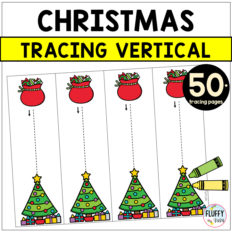 50+ Pages of Fun Christmas Pre-Writing Tracing Vertical Lines 2