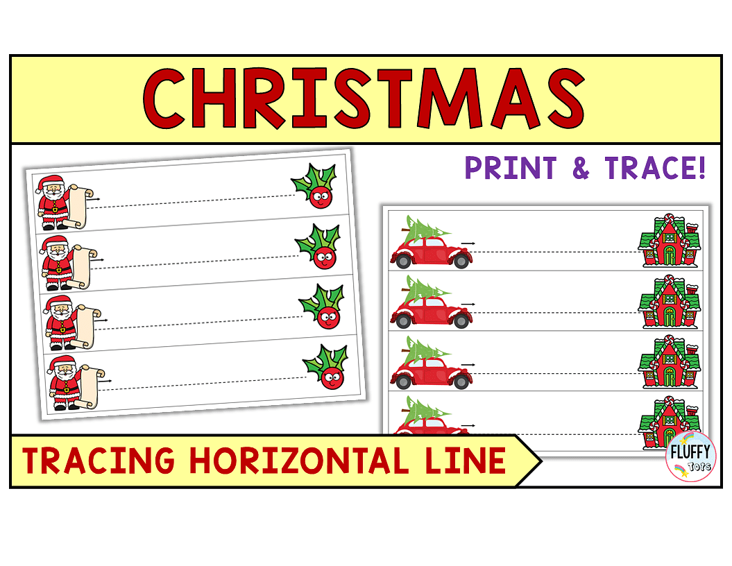50+ Pages of Fun Christmas Tracing Horizontal Lines Prewriting Worksheets 1