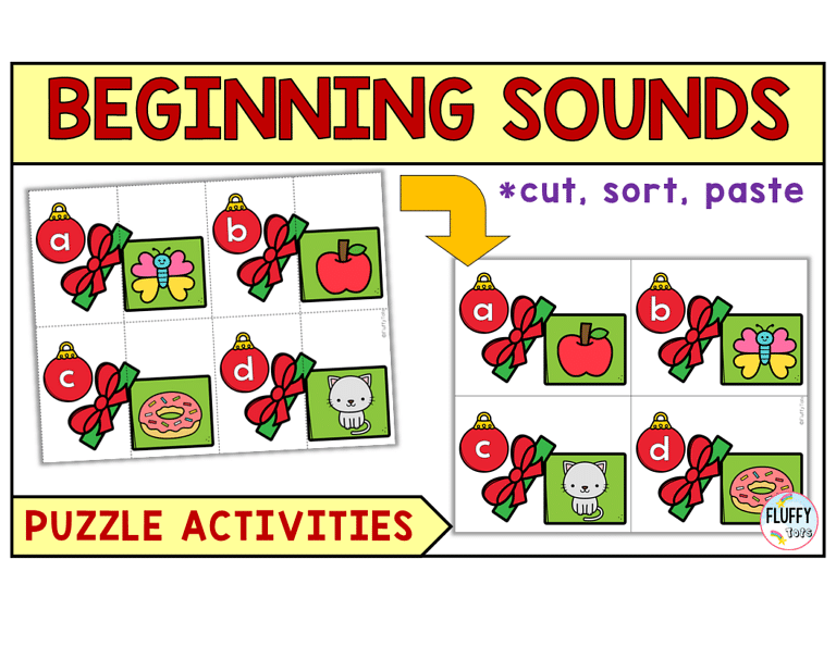 Christmas Beginning Sounds Puzzles : Easy 26 Letter Puzzles
