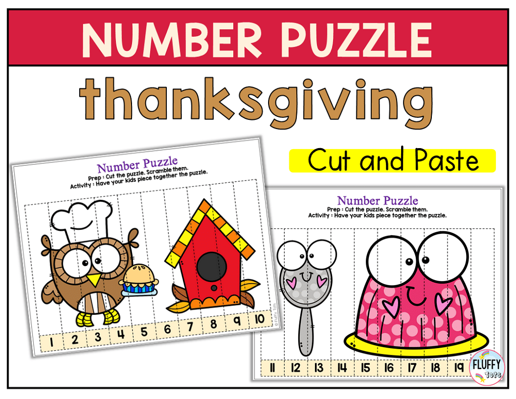 50+ Fun Thanksgiving Number Puzzles 1-20 for Preschool and Kindergarten Kids 1