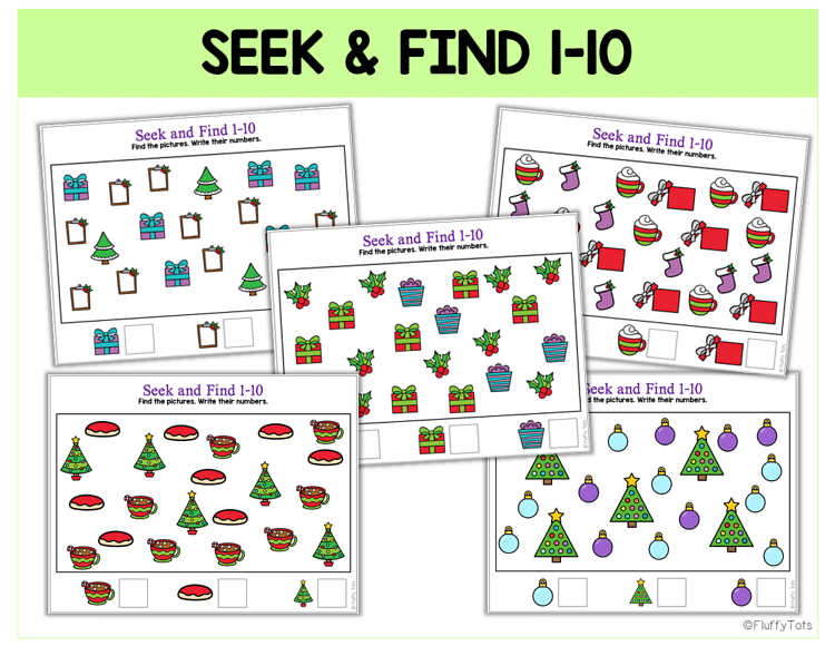 40+ Pages of Fun Christmas Search and Find Counting to 10 Activities ...