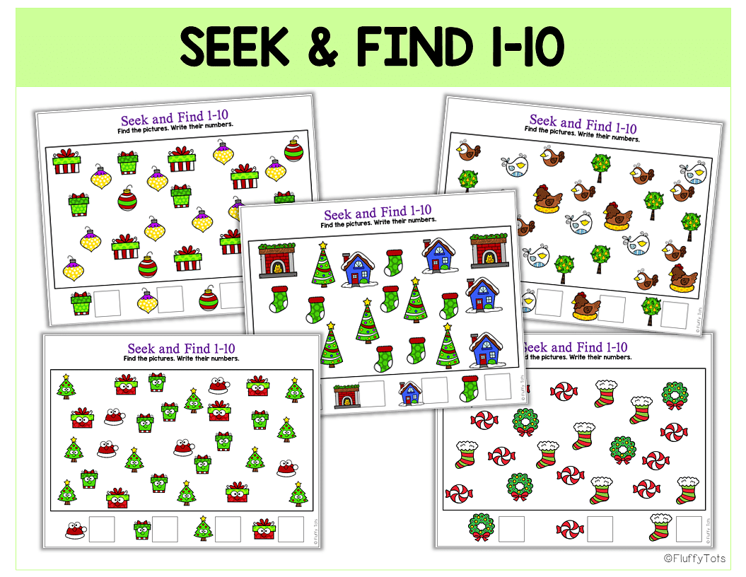 40+ Pages of Fun Christmas Search and Find Counting to 10 Activities ...