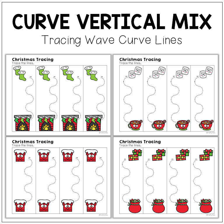 40+ Fun Pages of Christmas Wave Curve Lines Tracing Pre-writing Worksheets 5