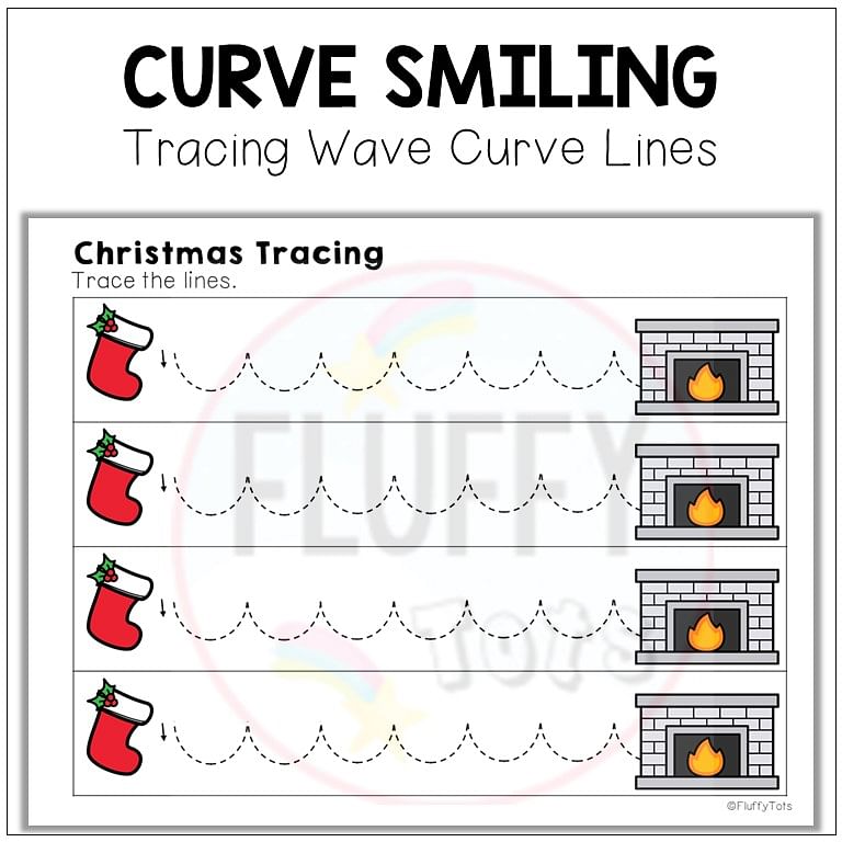 Christmas wave curve lines tracing, Christmas pre-writing tracing preschool