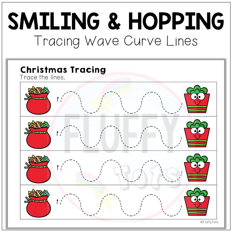 Christmas wave curve lines tracing, Christmas pre-writing tracing preschool