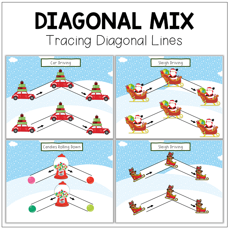 Christmas Pre-Writing Tracing Printables : FREE 5 Pages of Diagonal and Zigzag Lines Tracing 7