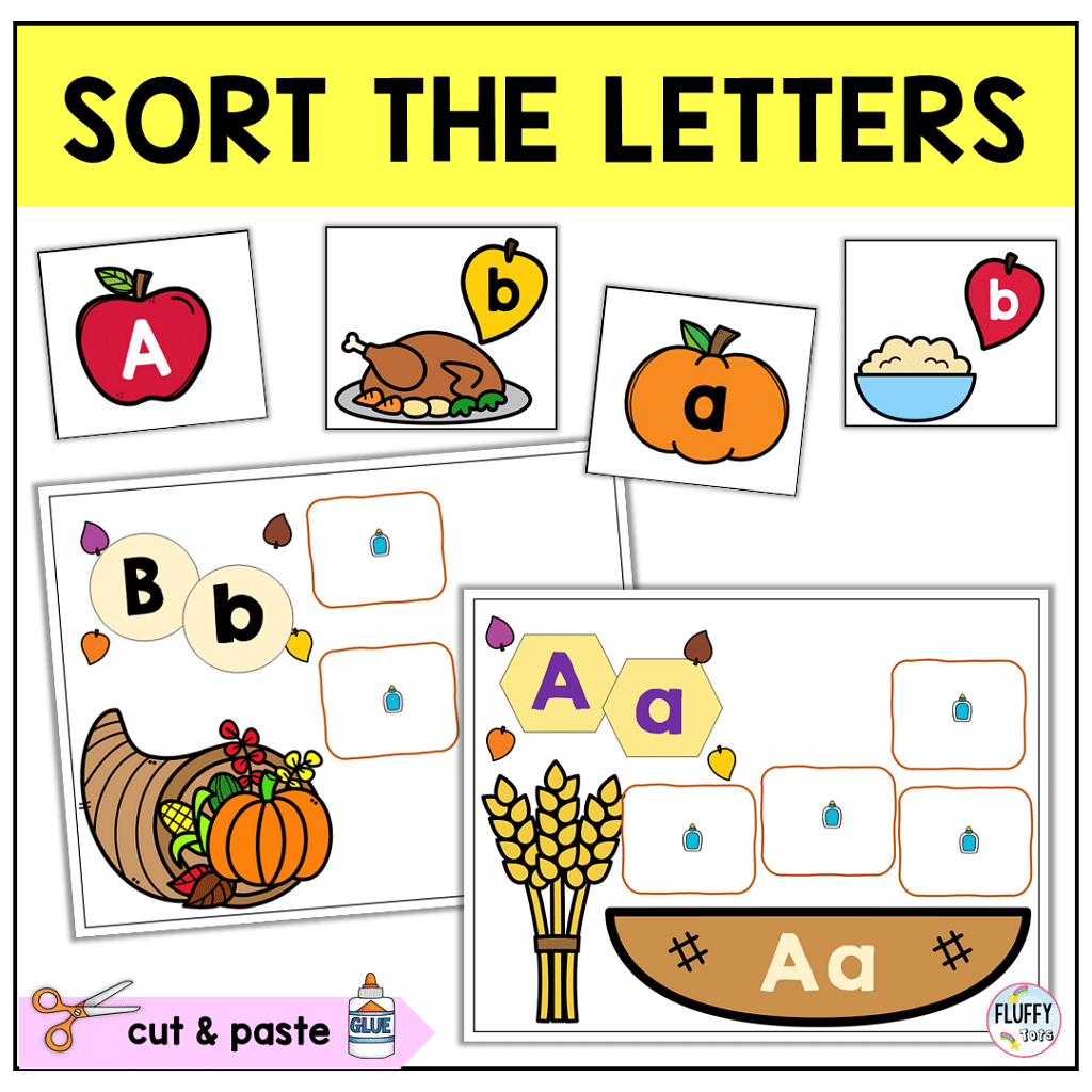 Easy Thanksgiving Letter Sorting Cut-and-Paste Letter Recognition Activity 13