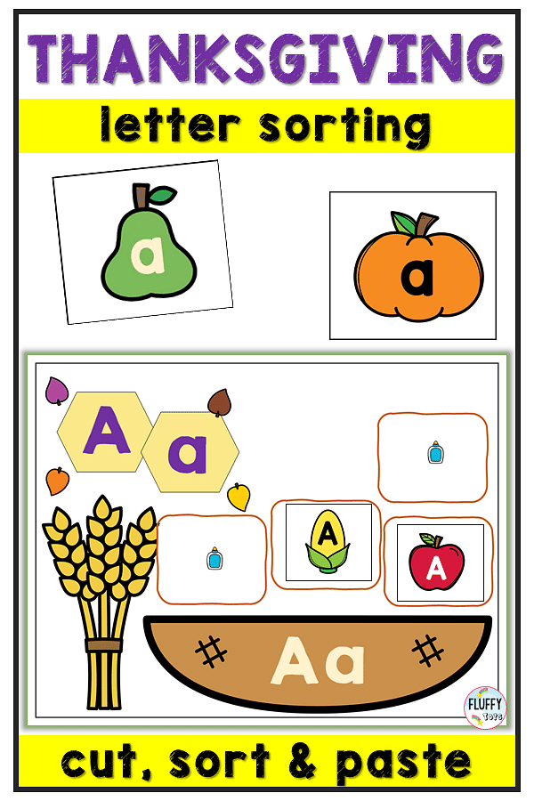 Easy Thanksgiving Letter Sorting Cut-and-Paste Letter Recognition Activity 1