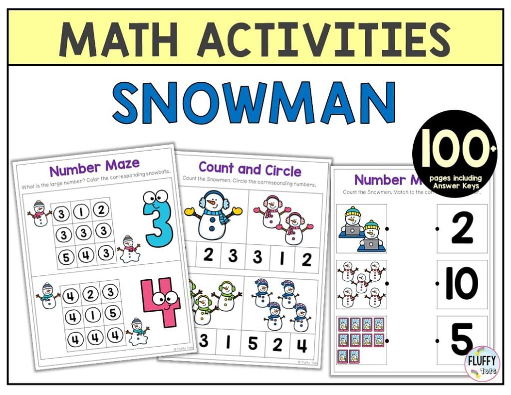 Snowman Math Preschool Worksheets