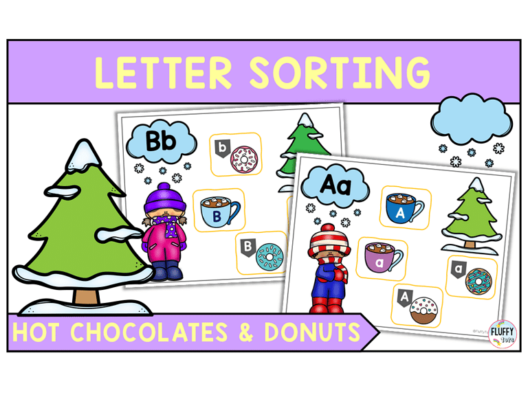 Crazy Fun Winter Letter Sorting with Hot Chocolate and Donuts