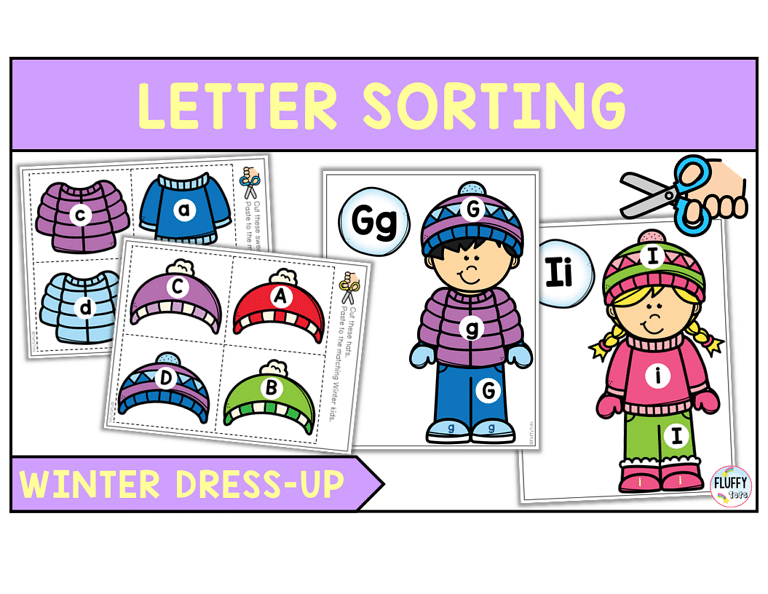 Fun Dress-Up Winter Letter Sorting for Literacy Activities