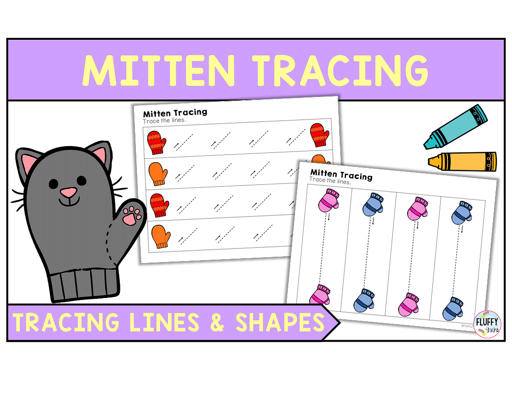 Cute Winter Mitten Tracing Worksheet for Preschool and Toddler 1