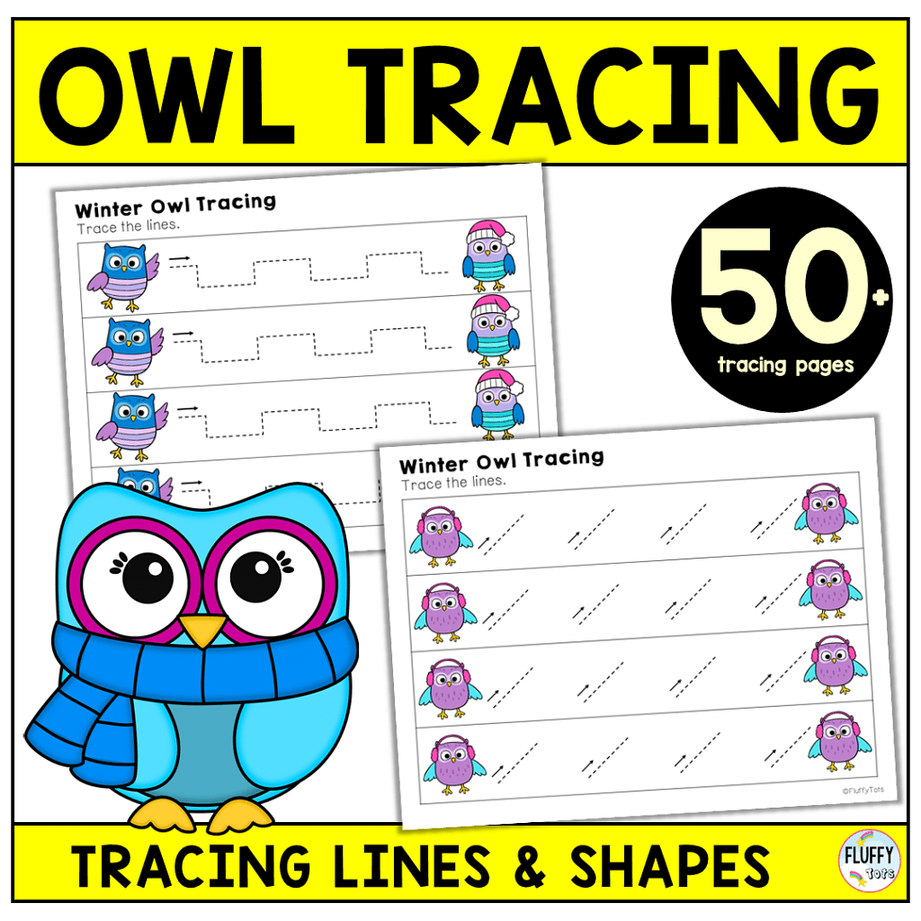 50+ Fun Pages of Winter Owls Tracing Worksheets for Preschool and Toddler 3