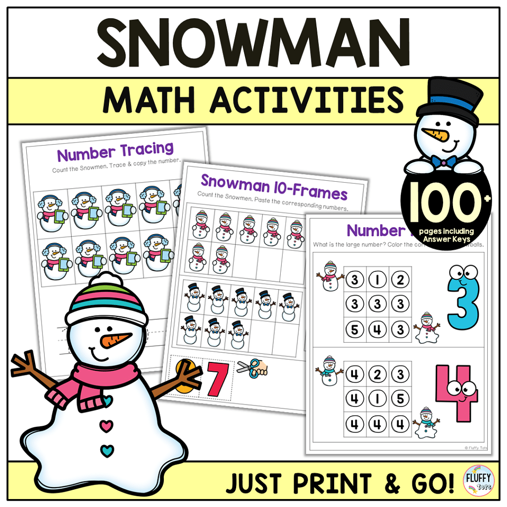 100+ Fun Pages of Snowman Math Preschool Worksheets with Answer Keys 13