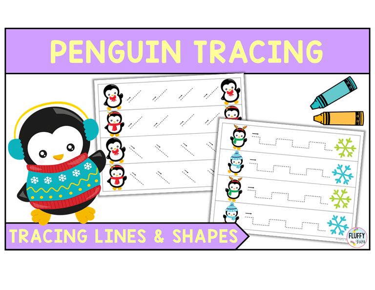 Fun Penguin Tracing Worksheets Page for Preschool and Toddler Kids