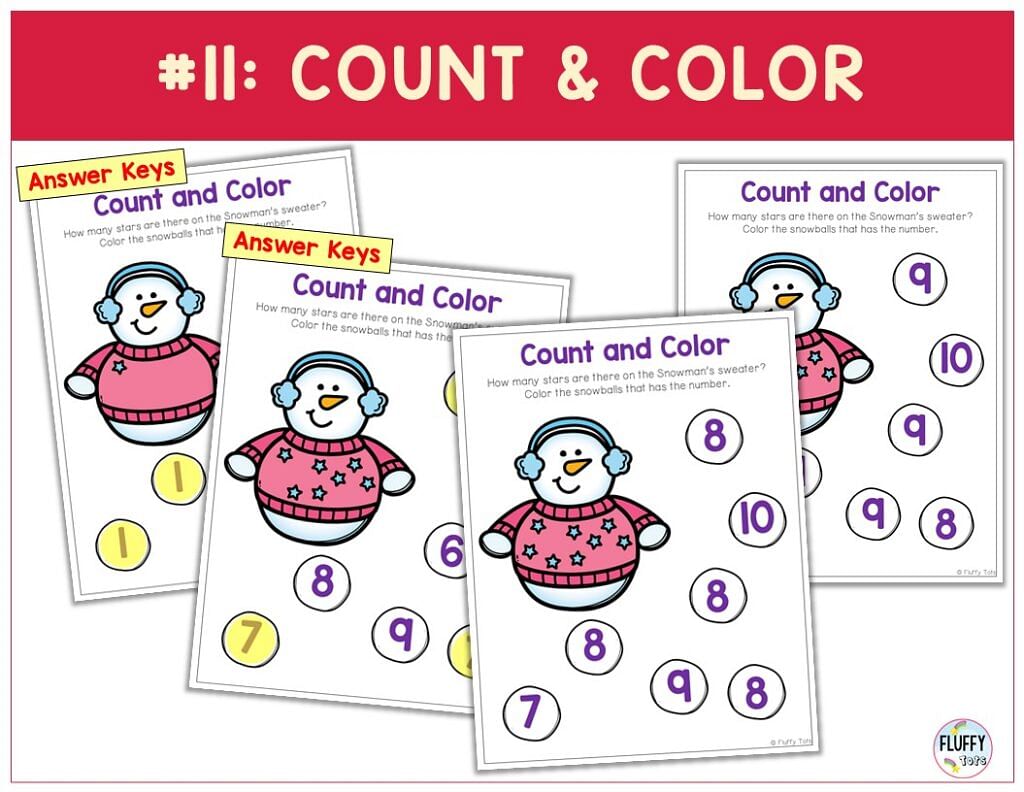 100+ Fun Pages of Snowman Math Preschool Worksheets with Answer Keys 9