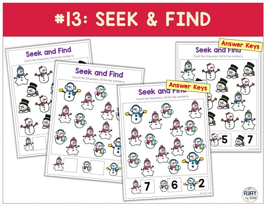 100+ Fun Pages of Snowman Math Preschool Worksheets with Answer Keys 31