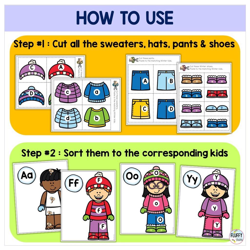 Fun Dress-Up Winter Letter Sorting for Literacy Activities 3