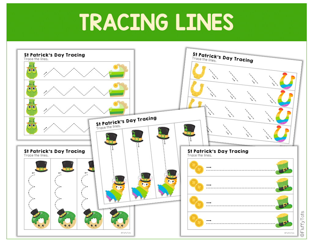 St Patrick's Day pre-writing tracing lines